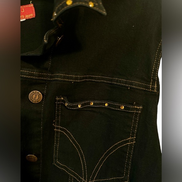 NYDJ Jean Denim Jacket Rhinestone Studded Dk Blue Denim Womens Lg - Picture 7 of 11